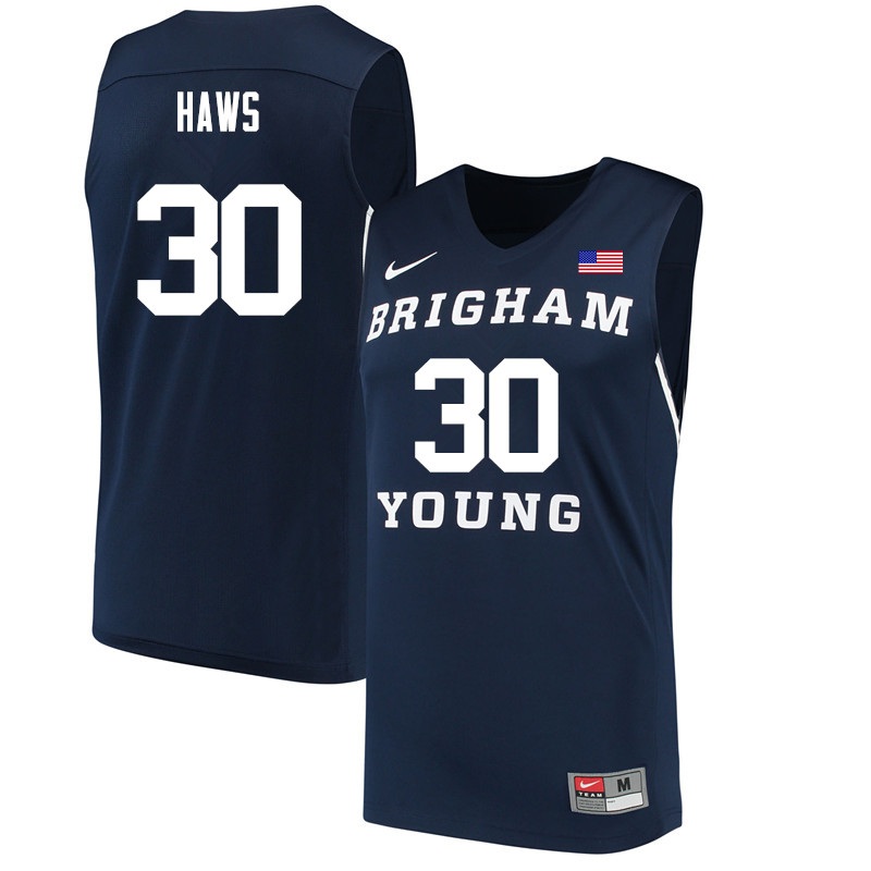 Men #30 TJ Haws BYU Cougars College Basketball Jerseys Sale-Navy